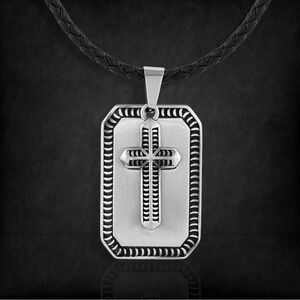 Montana Silversmiths Men's Striking Edge Cross Dog Tag Necklace - Retail $70 NEW